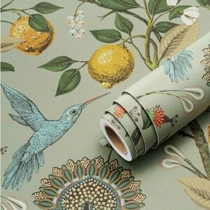 Blooming Wall Bird Floral Lemon Tree Peel&Stick Wallpaper 19.3 Sq Ft Per Roll